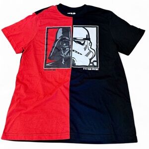 Star Wars Men's Short Sleeve Split Red and Black Darth Vader Stormtrooper Tee